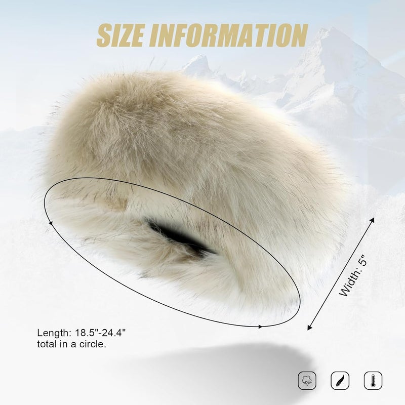RANOME Faux Fur Headband for Women Elastic Fuzzy Thick Earmuffs Winter Headwrap Ear Muffs Furry Ear Warmers Cold Weather (Apricot) - Image 4